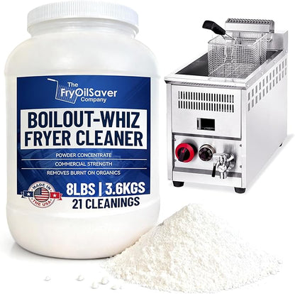 8LB Boil-Out Whiz Deep Fryer Cleaner - Degreaser Powder for Commercial Kitchen Cleaning Oil Saver - Deep Fryer Pot & Coil Safe - Extend Oil Life, Save Time & Energy - by FryOilSaver Co
