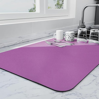Ecotrim - Dish Drying Mat for Kitchen Counter | Coffee Bar Mat for Countertops | Heat Resistant Drainer Mat with Non-slip Rubber Backed | Hide Stain Kitchen Absorbent Draining Mat | Purple 16"x24"