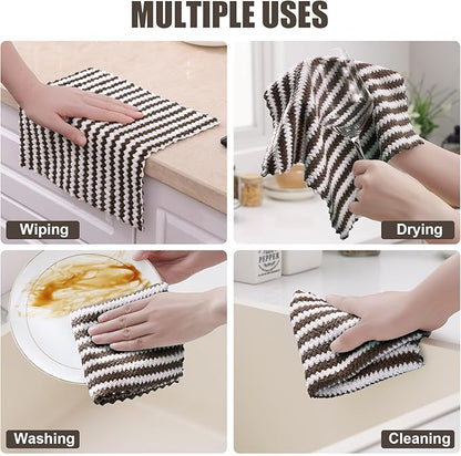 Homaxy 24 Pack Kitchen Dish Cloths, Ultra Soft and Absorbent Dish Towels, Reusable Fast Drying Microfiber Cleaning Cloth, Coral Velvet Wave Design No-lint, 10 x 10 inches, Brown