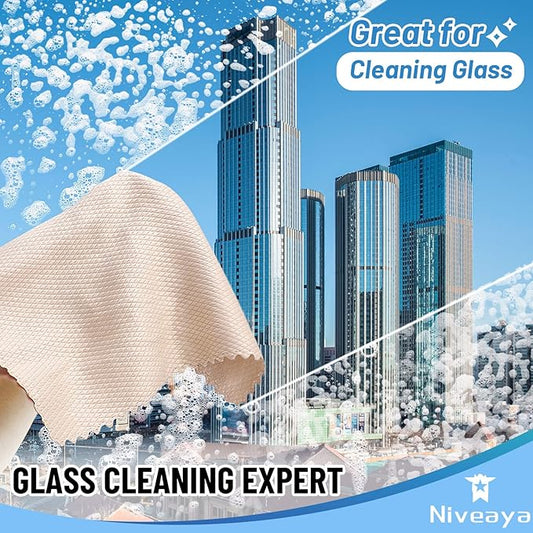Niveaya 24 Pcs Fish Scale Streak Free Miracle Cleaning Cloth Easy Clean Nanoscale, Microfiber Window Mirror Glass Cleaning Cloth, Lint Free Cloth Wine Glass Polishing Towel, Reusable