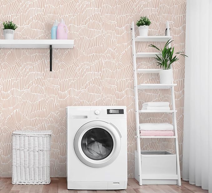 Guvana Pink Wallpaper Peel and Stick Modern Light Pink and White Contact Paper Boho Striped Wall Paper Self Adhesive Waterproof Wallpaper for Bedroom Bathroom Accent Wall Decor Vinyl Roll 17.3"×590"