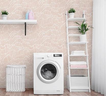 Guvana Pink Wallpaper Peel and Stick Modern Light Pink and White Contact Paper Boho Striped Wall Paper Self Adhesive Waterproof Wallpaper for Bedroom Bathroom Accent Wall Decor Vinyl Roll 17.3"×787"