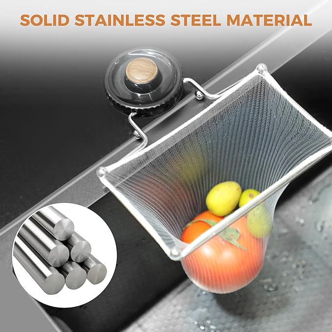 Kitchen Sink Strainer with Filter Mesh Bag, Suction Cup Food Waste Filter Basket, Foldable Washing Vegetables and Fruits Drying Bag Holder (Black Sink Strainer+100pcs Mesh Bag)