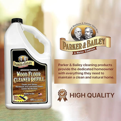 Parker & Bailey Wood Floor Cleaner – Use on Hardwood, Laminated or Faux Finished Floors. Shine Restorer Protector, Surface Cleaner Supplies Home Improvement, Natural Look, Cuts Grease, 64oz