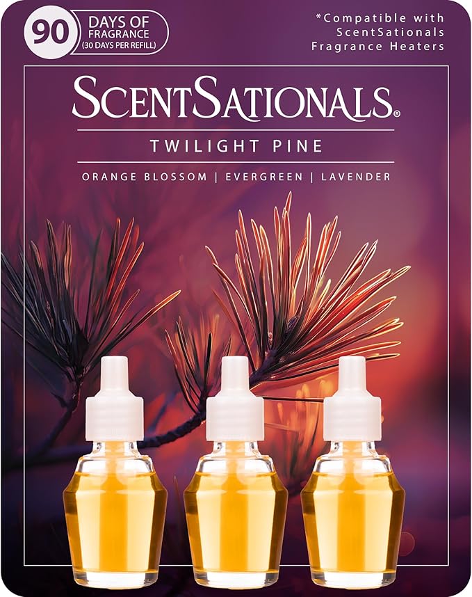 ScentSationals Twilight Pine Fragrance Oil Plug In Air Freshener Refills 3-Pack - Works with Scentsationals Wall Plugs, Long-Lasting Home Fragrance, 0.8 fl oz Each, Packaging May Vary