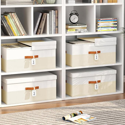Extra Large Storage Bins - 2 Pack Closet Storage Boxes with Double-Open Lid & Divider Board, Stackable Colthes Storage Organizer, Fabric Basket with Label Tag for Home, Laundry