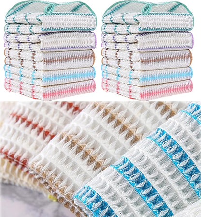 10 Packs Wood Fiber Cleaning Cloths,Household Super Absorbent Cleaning Cloth,No Oil Stains,Reusable Glass Cleaning Rag,Multifunctional Microfiber Towel for Kitchen,Car,Window-Colorful 30*30CM