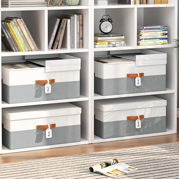 Extra Large Storage Bins - 2 Pack Closet Storage Boxes with Double-Open Lid & Divider Board, Stackable Colthes Storage Organizer, Fabric Basket with Label Tag for Home, Laundry