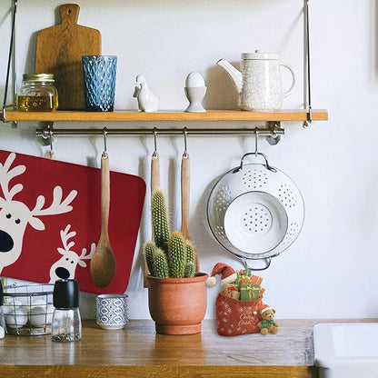 Christmas Dish Drying Mat, Ultra Absorbent Microfiber Dish Drainer Mat Christmas Reindeer Drying Mats for Kitchen Counter, Coffee Maker, Tableware Decor, 18 x 24 Inch