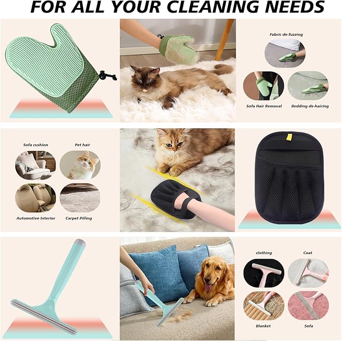 4 in 1 Carpet Rake for Pet Hair Removal with Adjustable Handle, Long Handle Dog and Cat Pet Hair Rake Set of 4, Rug Rake for Carpets, Pet Hair Broom for Carpets, Rugs, Mats, Couch, Car