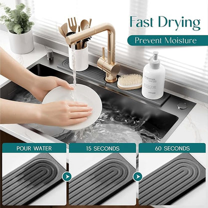 eormoe Kitchen Sink Splash Guard – Stone Diatomite Faucet Drying Matt, Modern Kitchen Sink Accessories for Counter (Dark Grey, 23.6"x3.9")