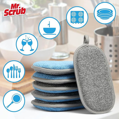 All-Purpose Sponges Kitchen, Non Scratch Dish Sponge for Washing Dishes Cleaning Kitchen, Rough Scrubbers Side for Non-Stick Cookware, Soft Microfiber Scrub Side for Dishes（6 Pack, Large）