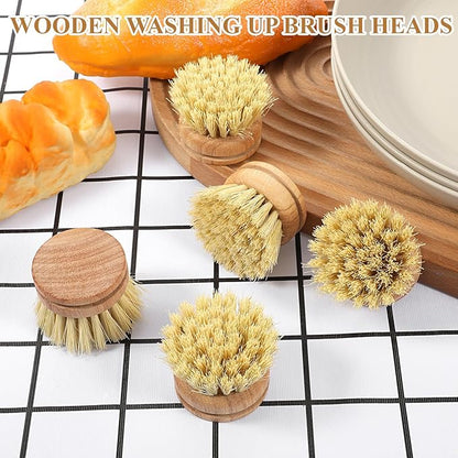 10 Pcs Bamboo Dish Brush Replacement Heads Wooden Washing Up-Brush Heads Bamboo Dish Scrubber Brush Kitchen Wood-Dish Scrubbers Washing Up Brush-Heads for Cleaning Kitchen Utensils