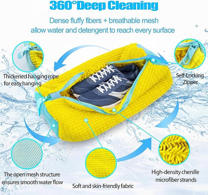 Shoe Washing Machine Bags, 2-Pack – 360° Deep Cleaning, Protects Shoes & Washer, Self-Locking Zipper Design, Reusable Laundry Bags for Washing Two Pairs at Once (Yellow)