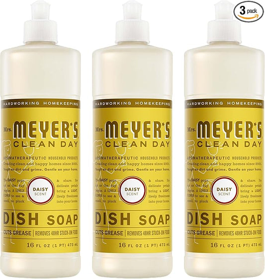 MRS. MEYER'S CLEAN DAY Liquid Dish Soap, Daisy Scent, 16 Ounce Bottle (Pack of 3)
