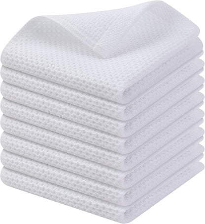 Kitinjoy 100% Cotton Kitchen Dish Cloths (12 X 12 Inches, White), 8 Pack Waffle Weave Ultra Soft Absorbent Dish Towels for Drying Dishes Quick Drying Kitchen Towels Dish Rags