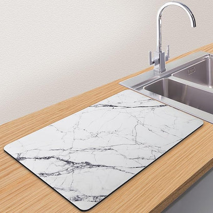 CooRug Marble Pattern Dish Drying Mat, Absorbent Coffee Bar Mat for Kitchen Counter, Non-slip Pad with Rubber Backed, Washable and Easy to Clean 12" x 20" Dark Marble