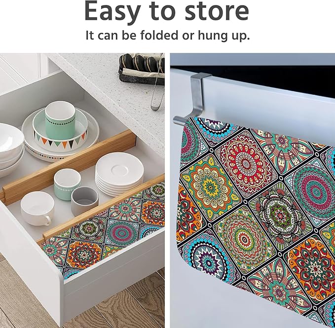 Dish Drying Mat for Kitchen Counter 16x18 Inch, Super Absorbent Dish Drainer Mat, Decorative Microfiber Dishes Drying Pad-Small(Plaid Boho)