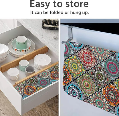 Dish Drying Mat for Kitchen Counter 16x18 Inch, Super Absorbent Dish Drainer Mat, Decorative Microfiber Dishes Drying Pad-Small(Plaid Boho)
