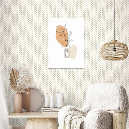 Erfoni Yellow and White Peel and Stick Wallpaper Modern Herringbone Wallpaper Bathroom 17.7inch x 393.7inch Geometric Removable Contact Paper Peel and Stick Self Adhesive Cabinet Wall Paper Waterproof
