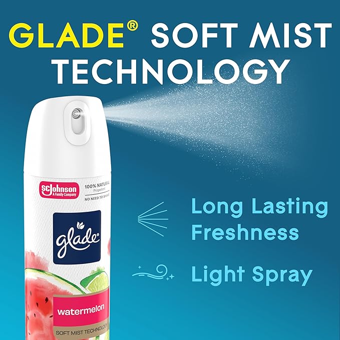 Glade Air Freshener Room Spray, Watermelon Spritzer Scent, Odor Fighting to Deliver Long Lasting Freshness, 7.3 Oz, 6 Count