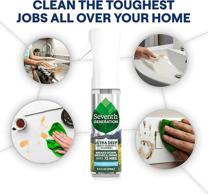 Seventh Generation Ultra Deep Probiotic Multi Surface Cleaner, 9.4 Fl Oz, Fresh Breeze, 80% USDA Biobased All Purpose Cleaning Spray, Breaks Down Tough Grease & Grime, Safe for Kids & Pets