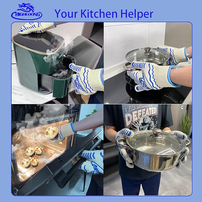 BBQ Grill Gloves Heat Resistant, 1472℉ Heat Resistance Fireproof Glove for Grilling Smoking Barbecue Oven Mitts Extreme Hot Proof Mittens for Kitchen Cooking Baking