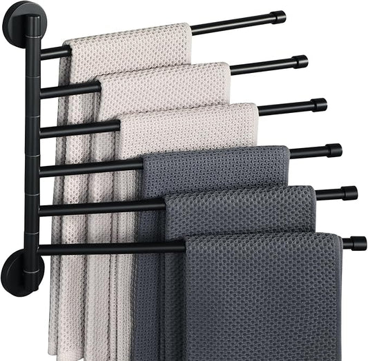Alise Swivel Towel Rack,Folding 6 Arms Hand Towel Bars Towel Hanger for Bathroom,Wall Mount Drying Racks for Laundry,SUS304 Stainless Steel Swing Out Towel Holder Storage Space Saving,Matte Black