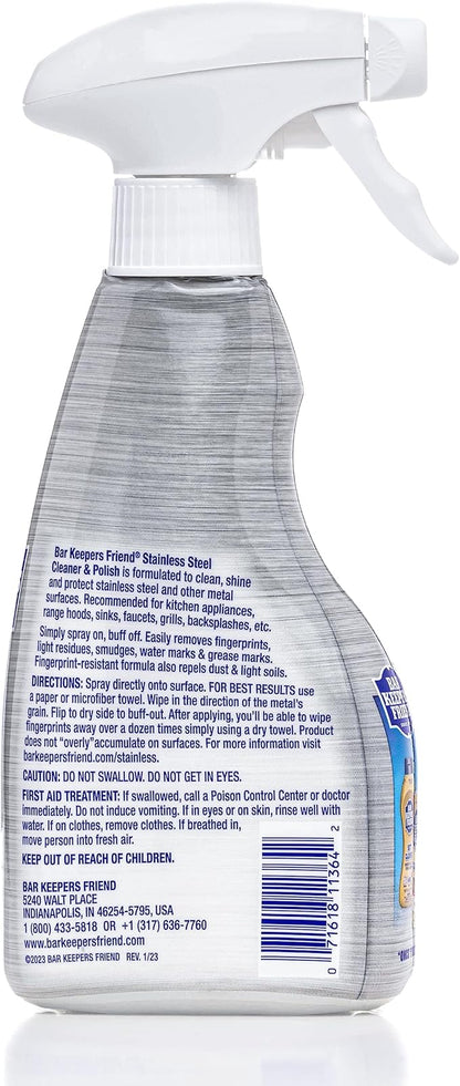 Bar Keepers Friend Stainless Steel Cleaner and Polish Spray (2 x 16 oz) Removes Oily Fingerprints, Hard Water Stains, Grime & Food Debris without Scratching or Dulling Appliances & Surfaces