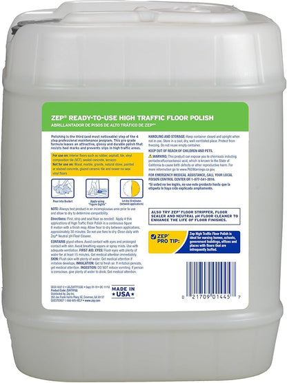Zep High Traffic Floor Polish - 5 Gal (1 Pail) ZUHTFF5G - Scuff and Slip Resistant Durable Floor Finishing Polish for Vinyl (VCT), Sealed Concrete, Rubber, Tile, and Terrazzo Floors
