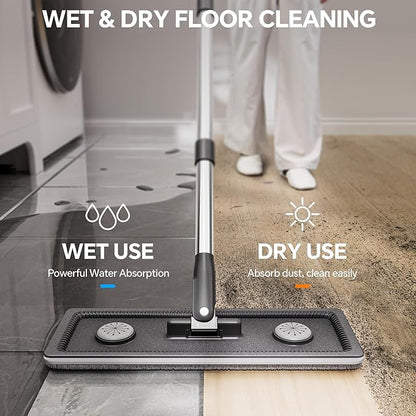Compact Floor Mop and Bucket - Flat Mop and Bucket with Wringer Set Hands Free | Wet Dry Mop for Apartment, Tiny Home, RV, Windows, Wall, Hardwood, Vinyl, Floor with 6 Microfiber Cloths