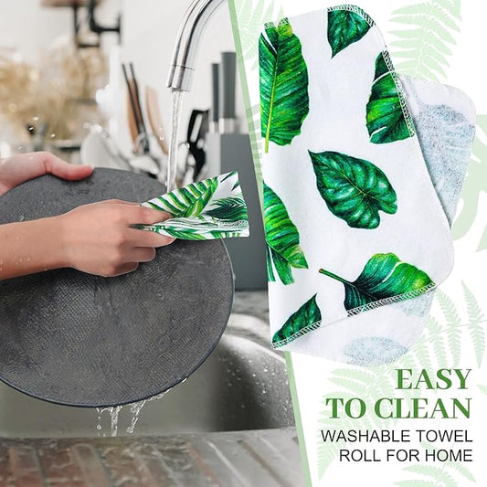 36 Pack Leaves Reusable Cleaning Cloths Washable Cotton Kitchen Towels for Home (Green)