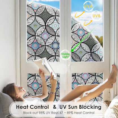 DKTIE Static Cling Decorative Window Film with Installation Tools Non Adhesive Privacy Film, Stained Glass Window Film for Bathroom Shower Door Heat Cotrol Anti UV 17.7 x 78.7 Inch