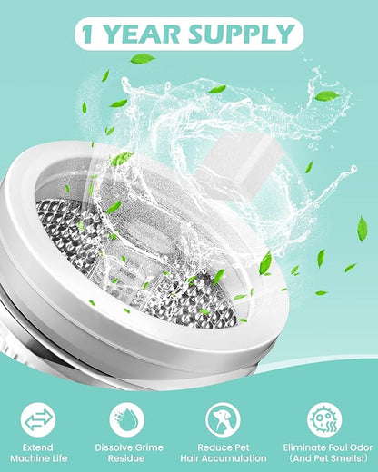 Washing Machine Cleaner Tablets: 24 Pack Deep Cleaning For HE, Front Loader & Top Load Washer, Removes Pet Hair, Odors, Formulated for Pet Owners, Septic Safe, 12 Month Supply, 11G