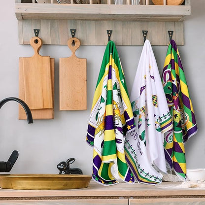 Zubebe 6 Pieces Mardi Gras Kitchen Towels 18 x 28 Inches Print Dish Farmhouse Towel Happy Mardi Gras Hand Towels for Carnival Cooking Baking Home Cleaning Wipes