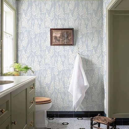Ismoon Floral Peel and Stick Wallpaper Boho Blue Contact Paper 17.3'' x 78.7'' Neutral Wallpaper Renter Friendly Removable Self-Adhesive Wall Paper for Bedroom Kitchen Wall Decor Vinyl