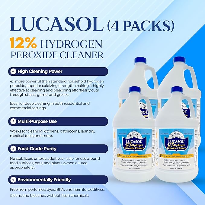 Lucasol Food Grade Hydrogen Peroxide 12% Percent - 4 Gallons (4 x 128 Fl Oz)