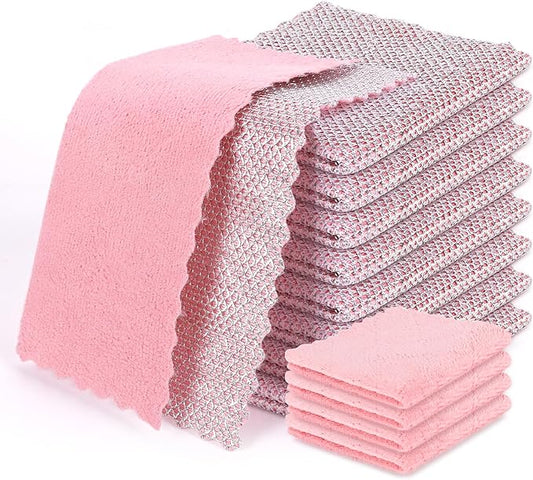 Aidoclip Non-Scratch Steel Wool Dishcloth - 5PC Set, Multi-Use Kitchen Scrubbers, Durable Cleaning Pads for Wet & Dry Use Grey (12pcs)