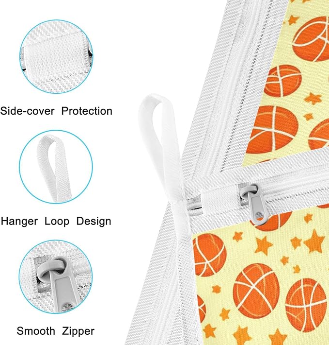 Mesh Laundry Bags Lingerie Bags for Washing Delicates 2 PCS Durable Wash Bag with Zipper Small and Medium Washable Orange Basketball and Stars