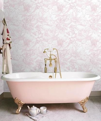 Ismoon Large Floral Peel and Stick Wallpaper Boho White/Pink Contact Paper 17.3inx32.7ft Removable Self Adhesive Bedroom Cabinet Mural Wall Decor Vinyl Roll