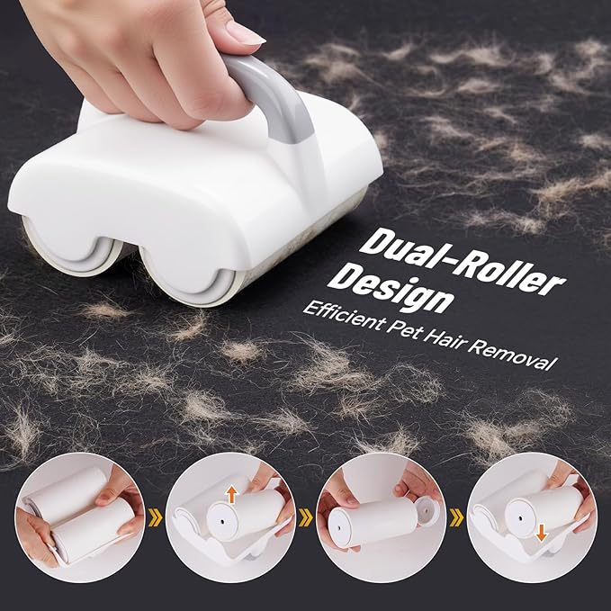 NiHome Dual Lint Remover Roller & 4 Refills, Strong Adhesive for Pet Hair, Dust, Lint Removal on Clothes, Furniture, Bedding, Curtains, Car Seats, 90 Sheets/Roll, Easy Tear & Replace for Travel, Home