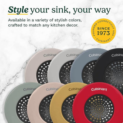 Cuisinart Sink Strainers- 2 Pack Kitchen Sink Drain Strainer & Food Catcher with Enamel-Coated Stainless Steel Rim and Silicone Base, Fits Standard 3.5" Drains, Outer Diameter 4.35", Scratch-Safe