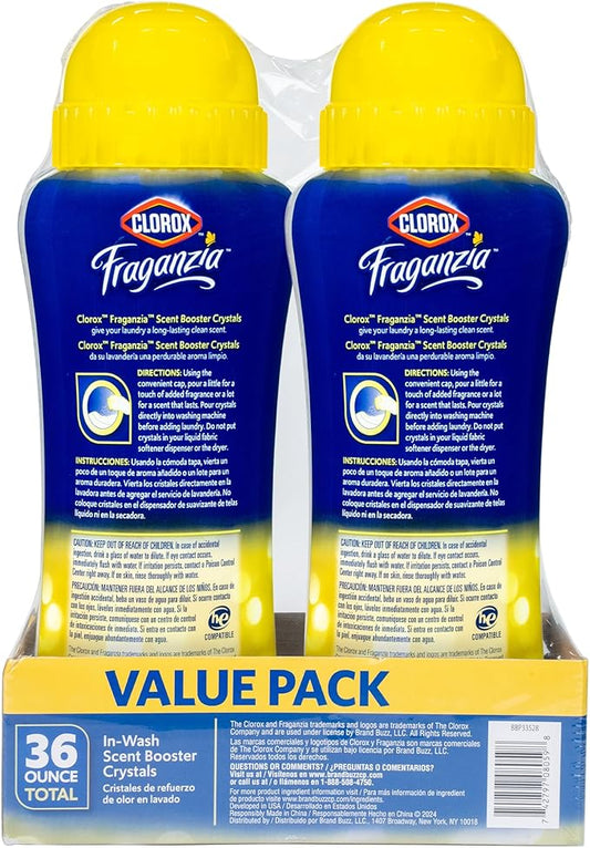 Clorox Fraganzia Laundry Scent Booster Crystals, In-Wash Fragrance Beads for Fresh-Smelling Clothes & Linens, Safe for All Fabrics & Colors, Citrus Blossom Scent, 18 Oz, 2 Pack