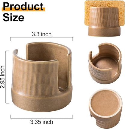 Zoeeker Sponge Holder for Kitchen Sink, Ceramic Sink Caddy Scrub Sponge Tray Dish Rack for Scrubbers, Kitchen Organizer, Brown