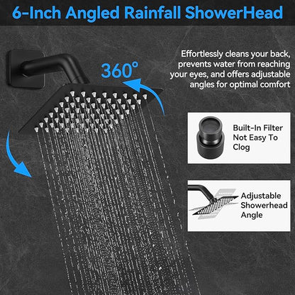 Shower Faucet Set,Matte Black Push Button Shower System with Rain Shower and Handheld,Black Shower Faucet with Valve Ceiling Mount 12 Inch Shower Head and 6 Inch Shower Head with Handheld