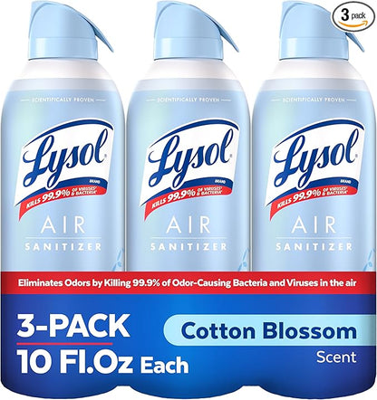 Lysol Air Sanitizer Spray with Bacterial Odor Eliminator for Home & Office, Sanitizing Air Spray, Air Freshener Alternative, Cotton Blossom Scent, 10 oz (Pack of 3)