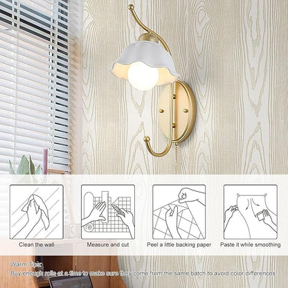 Yun-aeon Beige and Gold Wood Contact Paper 17.3"x80" Rustic Wooden Peel and Stick Wallpaper Removable Self-Adhesive Wallpaper Wood Grain Contact Paper for Countertops Cabinets