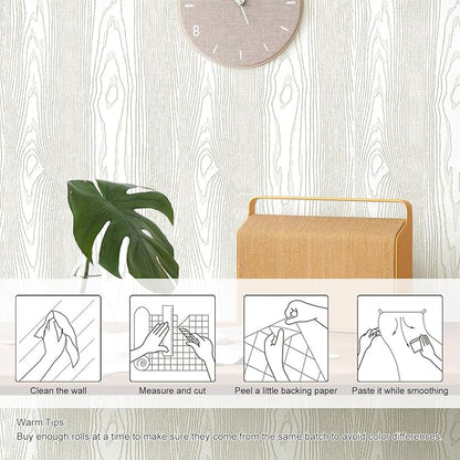 Yun-aeon Light White and Silver Wood Contact Paper 17.3"x80" Rustic Wooden Peel and Stick Wallpaper Removable Self-Adhesive Wallpaper Wood Grain Contact Paper for Countertops Cabinets
