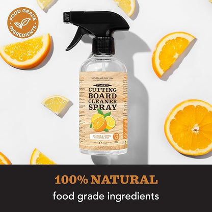 CLARK'S Natural Cutting Board Spray Cleaner, with Microfiber Cloth, for Wood Countertop – Pure Ingredients Filtered Water, Distilled Vinegar, Castile Soap, Lemon & Orange Citrus Oil Extracts, 12oz