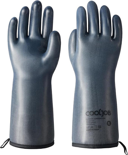 COOLJOB Heat Resistant Oven Gloves, Waterproof Liquid Silicone BBQ Grilling Gloves for Barbecue, Kitchen Cleaning, Baking, Food Contact, Black, XL